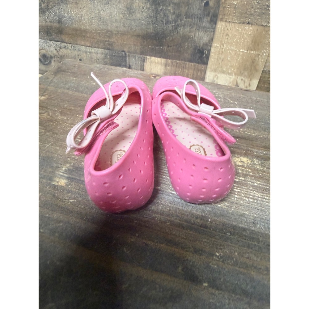 Mini Melissa Pink Mary Jane Bow Jelly Shoes Perforated Flats Girls Size 8 - Picture 2 of 7